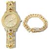HALUKAKAH Orologio d'oro con Diamantes Iced out,Uomo Placcato Oro Reale 18k Polsino al Quarzo Cinturino a Catena Cubana 9.5,con Set di Bracciali Catena Cubana 8,Lab Diamantes,0 Pacco Regalo