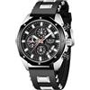 LIGE Orologio Uomo da Polso Elegante Vintage Analogico Classico Quarzo Watch Cronografo 3ATM Wrist Watches for Men all'Acqua Cinturino in Silicone Blu Lancette Luminose Data Orologi,Argento e Nero