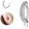 ZS 14G Clicker Piercing per Ombelico per Donne, Piercing per Ombelico con Diamanti in Argento 925 a Curva Inversa, Gioiello per il Corpo, 8 mm, Argento sterling, Zirconie sintetico