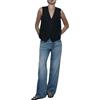 Himllauen Donna Vintage Bottoni Gilet Casual Collo a V Colore Solido Blazer Gilet Trendy Senza Maniche Giacca (Nero, L)