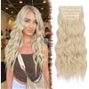 FESHFEN Extension Capelli a Clip - 4PCS Lunga Ondulati Bionda Platino Capelli Estensioni Clips Ricci Sintetici Posticci Capelli Extension con Clip in Hair Extensions per Donna 50 cm