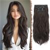 FESHFEN Extension Capelli a Clip - 4 pezzi Lunga Ricci Ondulati Sintetici Naturali Posticci Capelli Extension con Clip per Donna, 60 cm Nero Marrone
