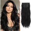 FESHFEN Extension Capelli a Clip - 4 pezzi Lunga Ricci Ondulati Sintetici Naturali Posticci Capelli Extension con Clip per Donna, 60 cm Nero