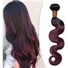 SEGO Extension Tessitura Capelli Veri - Matassa Ricci Mossi Virgin Human Hair Brasiliani Shatush 100g 20cm #1BT99 Nero Naturale/Rosso Borgogna