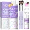 SAVILAND Kit per Unghie Acriliche 240ml: Liquido Acrilico EMA Non Giallo + 3 Pennelli Acrilici + Detergente per Pennelli + Piatto Dappen per Estensioni Unghie