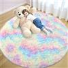 smiry Tappeto a pelo lungo per soggiorno, antiscivolo, lavabile, moderno, soffice e accogliente, per soggiorno, camera da letto, cameretta dei bambini, 160 cm rotondo, arcobaleno
