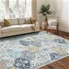 LuxFocus Tappeto Washbale per soggiorno, 200 x 290 cm, grande, vintage, per camera da letto, antiscivolo, antimacchia, pieghevole, per interni, sala da pranzo, casa, ufficio, blu e giallo