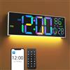 Mee 2ou Orologio da Parete Digitale 16,5 con Bluetooth, Luce Notturna, Dimerabile, 2 Allarmi, Temperatura, Colori RGB, Telecomando, 12/24H, Timer - Salotto, Ufficio, Anziani