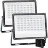 CREATESTAR Faretto Led da Esterno 100W 2 Pezzi, 10000LM Faretti Led Esterni 6500K luce bianca fredda, IP66 Impermeabile Faro Led Esterno per magazzino, garage, giardino, parcheggio, campo sportivo