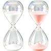 GBKDQQ Clessidra 30 minuti, 2 pezzi Grande clessidra di sabbia, clessidra in vetro con sabbia fine, ideale per casa, scrivania e decorazione d'ufficio, rosa e bianco, 20x8cm