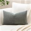 Sungeek 1 Pezzi Federe Cuscini 30x50 in Morbido Velluto a Coste, Fodere per Cuscini Decorativi con Motivo a Strisce e Patchwork Croce Copricuscini Cuscino per Divano Letto Soggiorno, Grigio Scuro