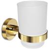 OlBuWa Portaspazzolino da parete con bicchiere in vetro satinato, acciaio inox SUS304 finitura cromata, portabicchiere per bagno per spazzolino, dentifricio e rasoio(singolo oro)