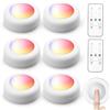 HOSPAOP Set di 6 luci LED da incasso RGBW - Illuminazione senza fili per armadio, 16 colori, luce notturna a LED con telecomando, dimmer e timer, cucina senza cavo, illuminazione a LED con batteria, bianco