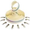 Aerzetix - C62489x5-C62791x10 - Kit di Cerniera Lampo Spirale 5m N°5 Colore: Ecru/Arcobaleno - 10 cursori N°5 Non bloccabile Colore: Argento Arrotondato - in Nylon/Metallo - merceria