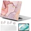 MUSHUI 4 in 1 Custodia per Macbook Air M2 M3 M4 13,6 Pollici A2681 A3113 A3240, 2025 2024 2022 con Touch ID, Plastica Case Cover Rigida & Pellicola Tastiera & Proteggi Schermo, Marmo Rosa