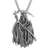 HZMAN Santa Muerte Collana da uomo in acciaio inox gotico Grim Reaper Saint Death Falcle Skull Pendant Necklace Jewelry Gift