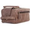 LEABAGS Grande Borsa da Toeletta in Pelle Premium per Uomo e Donna | Beauty Case, Porta Trucchi, Organizer da Viaggio | Spaziosa Trousse da Trucco | Borsa da Lavaggio (Marrone, Taglia unica)