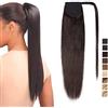 SEGO Extension Coda Capelli Veri Clip Code di Cavallo Fascia Unica 100% Remy Human Hair Lisci Umani Naturali Ponytail Extensions Aderire 35cm-80g # Castano Scuro