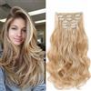 Gairyan Extension Capelli a Clip Ricci 6PCS 52cm Posticci per Capelli Finti Extension con Clip Capelli Naturali Sintetici Clip in Hair Extensions Ondulati Lungo Mossi per Donna, Biondo Miele & Biondo