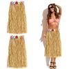 GLAITC 2 Pezzi da 80 cm Hula Grass Skirt Abito da Ballo Leis Hawaiano Set con Fiore, Gonna Elastica Colore Paglierino Dorato per Forniture per Feste Estive Hawaiian Aloha Beach