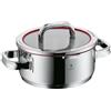 WMF Function 4 Pentola piccola 20 cm, coperchio in vetro, pentola a induzione 2,5 l, acciaio inox Cromargan lucido, 4 funzioni di versamento, scala interna, rosso