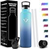 Mulbijeo Borraccia Termica 1 Litro, Senza BPA, Borraccia Termica, Sottovuoto a Doppia Parete, Bottiglia Termica, 18/8 Acciaio Inox, Borracce Termiche, con Cannuccia, Termos per Palestra, Sport, Bici