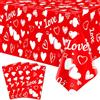 Inspireyee Confezione da 4 tovaglie per San Valentino, a forma di cuore, colore rosso, per rettangolo, 129.5 x 218.4 cm, impermeabile, in PE, per San Valentino, accessori per feste, anniversario di matrimonio