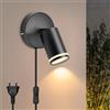 BOYIR Applique da Parete Interno Nero Orientabili, GU10 Lampada da Parete con Interruttore e Spina, Applique Camera da Letto Moderna con Cavo da 1,3m, Lampade da Muro per Soggiorno Corridoio,Senza Lampadina