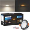 KEELED Faretti LED da Incasso per Cartongesso con Luce Notturna, Nero, 6W, 3 Colori Selezionabili 3000K/4000K/6000K, 230V, Foro 70-85mm, Confezione da 24