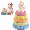 KOESMG Baby Stacking Nesting Toy, Cerchio di costruzione della compressione morbida con il cavallo rosa, Giocattolo educativo precoce sensoriale dei denti del bambino per i neonati