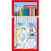 STABILO Pen 68 brush - Pennarello Premium con punta a pennello - Astuccio da 12 - con 12 colori assortiti