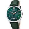 Festina Orologio Uomo Analogico in Pelle Verde - Movimento al Quarzo - Calendario - Vetro Minerale ad Alta Resistenza - Impermeabile 5 ATM - Elegante e Classico F20426/7