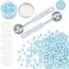 CRASPIRE Kit di Perline con Sigillo di Cera 300PCS Azzurro, Set di Perline di Ceralacca Confezionato in Contenitore, 2 Cucchiaio per Fondere La Cera e 4 Candele