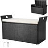 VEVOR Panca Portaoggetti da Esterno Nero, Panca Portaoggetti in Rattan PE per 2 Persone, Contenitore con Cuscino Maniglia Laterale, Supporta max. 362 kg, Seduta da Giardino Decorazione per Balcone