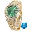 HALUKAKAH Diamanti Orologio Oro, Uomo Placcato Oro Reale 18K 42MM Largo Verde Componi Quarzo Cinturino 24cm, con Scatola Regalo