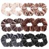 Blausky 12 elastici per capelli in velluto, morbidi scrunchies per donna, in flanella, elastici per capelli, in tessuto, per coda di cavallo, trecce, colore bianco, marrone, nero