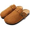 JOMIX Sabot Donna Eleganti Eco-Pelle Scamosciata Ciabatte Casa Sughero Punta Chiusa Zoccoli Invernali Pantofole Comode MD2438 Bianco 36