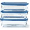 PYREX Set di 3 contenitori per alimenti con coperchio - PYREX - Plastica Zero - Vetro - Rettangolari - 1,5 L
