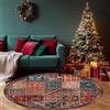 REDTAPISE Round Rugs Washable Multicoloured 180 cm, Indoor Rug Living Room Bedroom Lounge Colourful Vintage Printed Pattern Red Green Carpets Floor Mat for Christmas Decorations