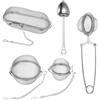 Zhujiehigh 5 Pz Infusore Tè Acciaio Inox, Manico Lungo, 4 Stili | Set di 5 infusori, colino a sfera, filtri tè in acciaio inox, manico lungo. Per tazze e teiere, tisane, tè sfuso. 4 stili.