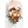 Rinlong 30 cm Rusitc arancione bruciato cascata bouquet autunno bouquet da sposa per sposa cascata bouquet di fiori a goccia bouquet da sposa bouquet da sposa bouquet di fiori artificiali bouquet da