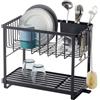 YAMAZAKI 4387 TOWER 2Tiered Wire Dish Drainer, black, Steel/ABS Resin/Polypropylene/Silicone, 41 x 22 x 33 cm