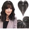 SEGOHAIR Capelli umani topper per capelli veri da donna con frangia - Colore naturale al 100% con clip per capelli umani, top con T base in pizzo sottile da 13 g