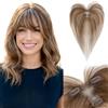 SEGOHAIR Parrucca con capelli naturali per donne con ciuffo - Marrone chiaro/Biondo scuro Toppers 100% capelli naturali Clip in Topper capelli umani Top Hat T punta Base per capelli sottili 13 grammi