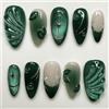 Cosblisvia 24 unghie finte francesi verde scuro con design a stella per feste, vacanze e uso quotidiano per donne