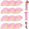 SWAWIS 28 Pezzi Rosa Ventaglio di Carta, Ventagli Pieghevoli con 30 Sacchetti di Organza e Biglietti di Ringraziamento, Ventaglio di bambù Colore Solido per Matrimoni Decorazioni Battesimo DIY