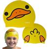 SWIMXWIN Cuffia Nuoto Silicone Bambino Bambina Qua Qua Patito Giallo Cuffia Piscina Divertente Con Disegni Per Donna Uomo Allenamento Aquagym Triathlon Pallanuoto Regalo