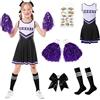 Hengrongshen Vestito Cheerleader Bambina Nero, Cheerleader Costume Bambina con Vestito, Pompon, Calze, Forcina per Capelli e Adesivi, Cheer Leader Ragazza per Carnevale, Halloween, Festa (120)
