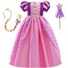 Belle & Moana Costume Rapunzel Bambina, Vestito Carnevale Rapunzel Bambina con Accessori Per Compleanno Partito Cosplay Natale Halloween 5-6 anni