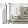 Dmora - Mobile sottolavabo Fontana, Mobiletto per bagno a 2 cassetti, Armadietto sospeso con specchio, lavabo non incluso, 60x45h57 cm, Rovere